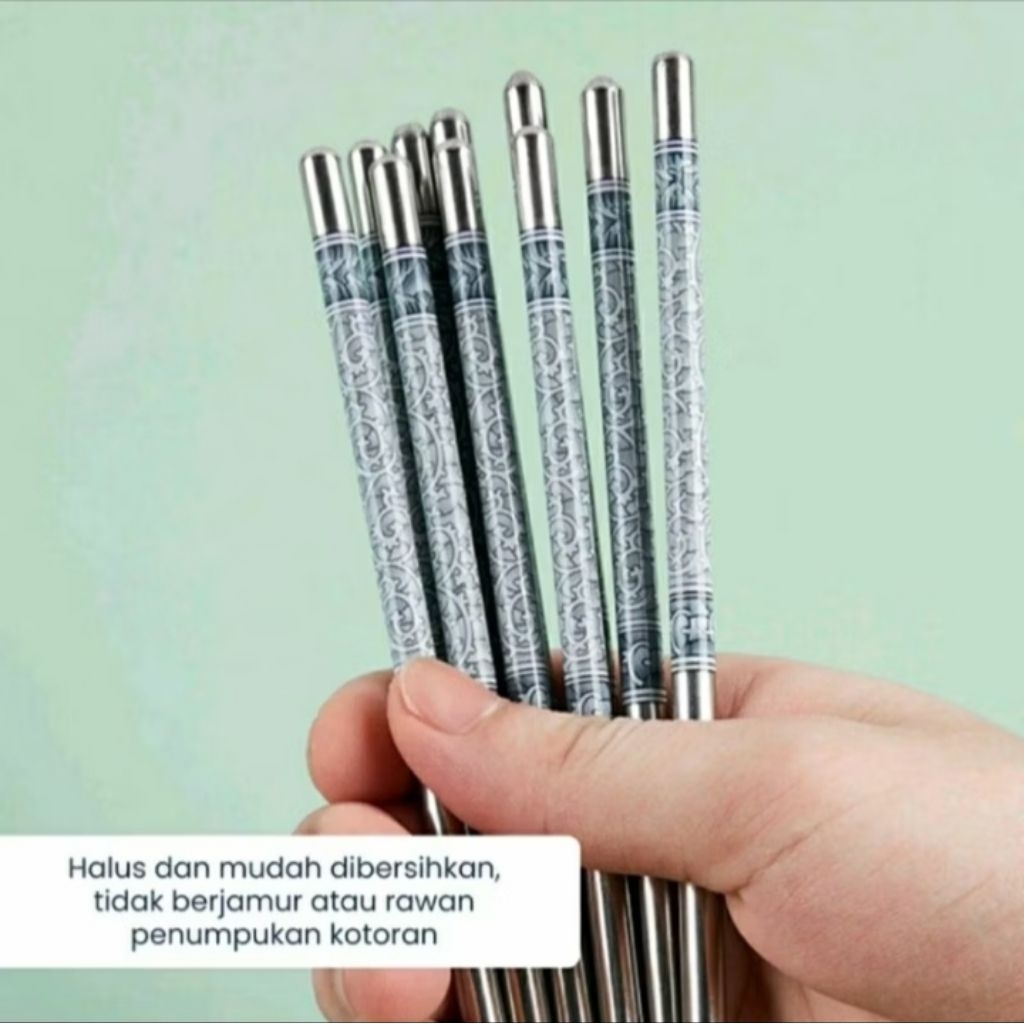 Sumpit Stainless steel 1 pasang Sumpit Motif/Sumpit Korea/Sumpit Polos Medan Sumatra Utara