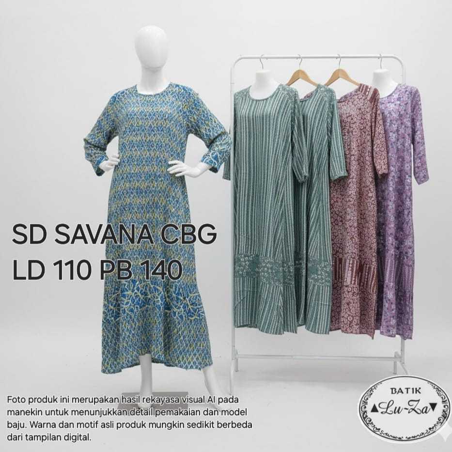 SAVANA CB LUZA asli ori pekalongan gamis daster batik tangan panjang bahan adem pondok putri motif t