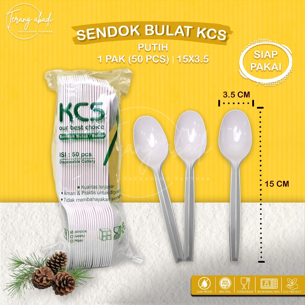 (50 pcs) Sendok Bulat Putih KCS/Sendok Makan/Sendok Bubur Putih KCS/Sendok Es Buah