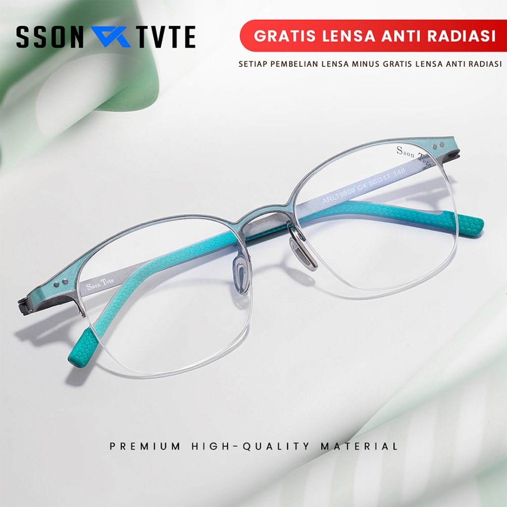 SSON TVTE Frame Kacamata Oval Titanium Gratis Lensa Minus/Silinder/Normal Anti Radiasi Kacamata Pria