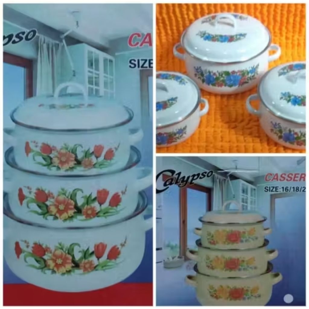 Panci Bunga 3 Set + Tutup / panci enamel set tutup