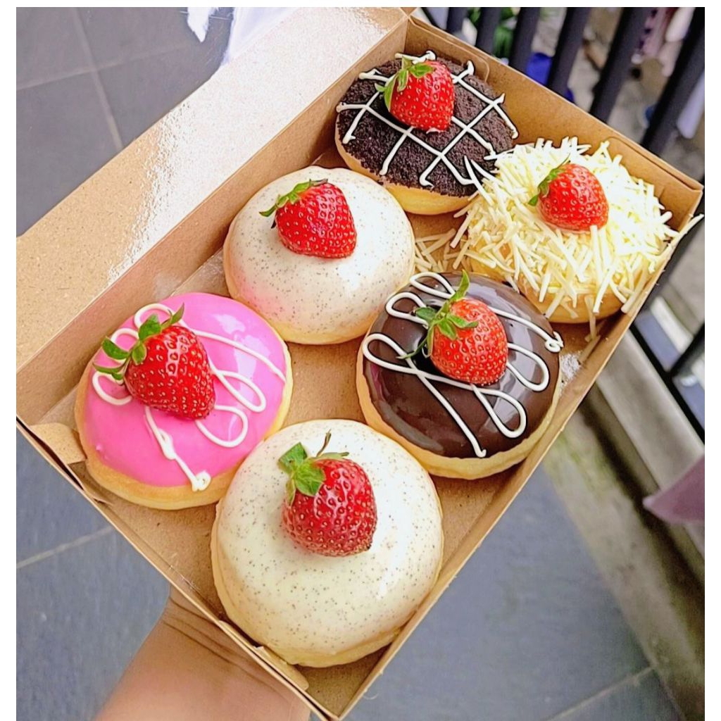 Donat susu strawberry box isi 6pcs