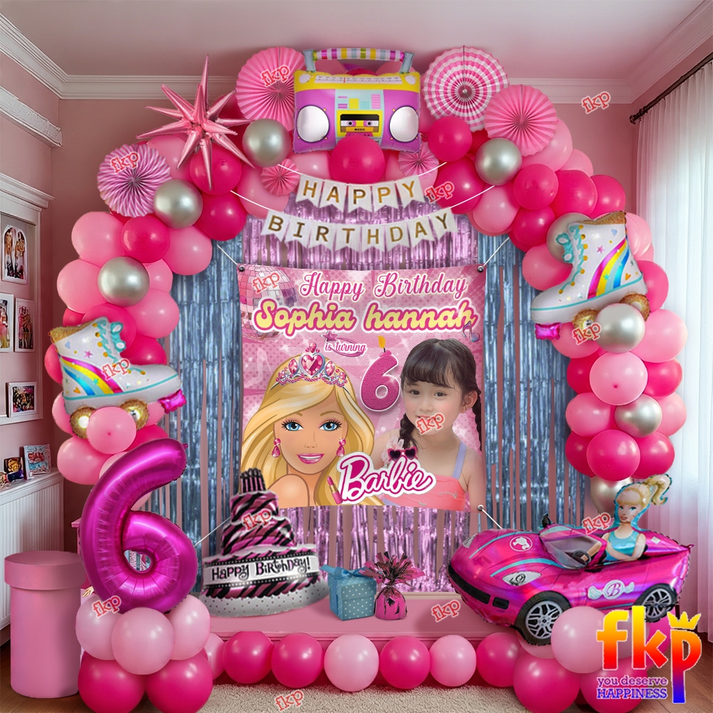 Fun Kids Party Set Dekorasi Barbie / Dekorasi Ulang Tahun Barbie / Balon Barbie / Dekorasi Tema Cewe
