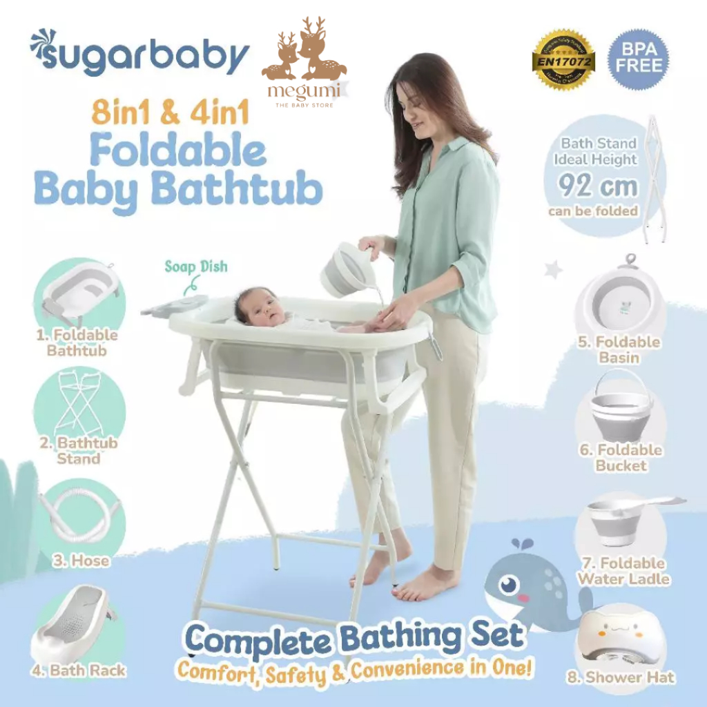 Sugar baby Foldable & standing Baby Bathtub with Digital Thermometer F78 Set 4in1 & F78 Set 8in1/ Su