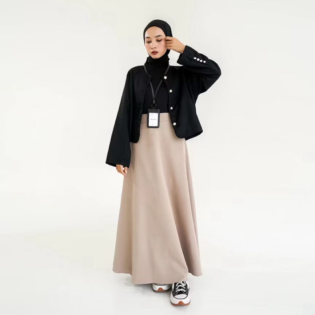 Rok Ruffle Payung Scuba Bangkok Ruffle Skirt Premium | Rok kerja kuliah Wanita | 6 Warna Putih dan H