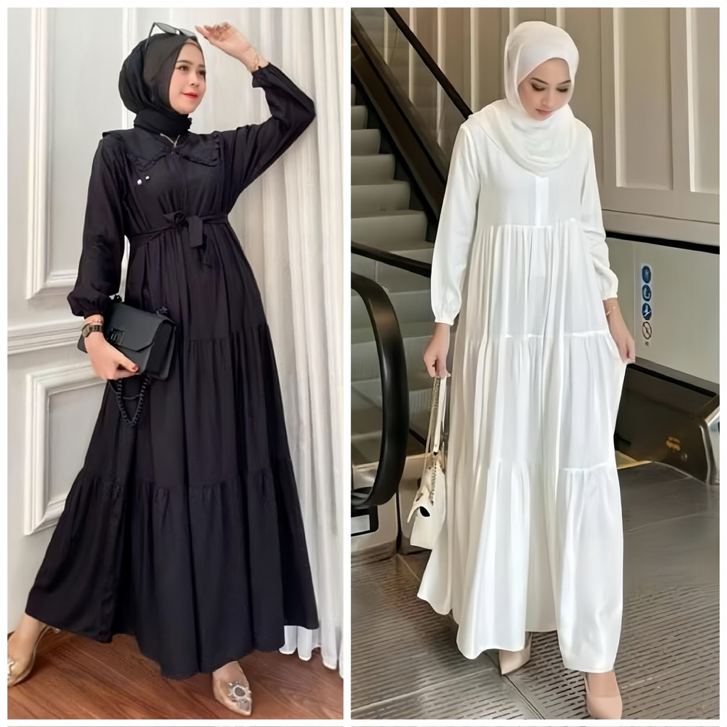 ANEKA GAMIS RAYON GAMIS POLOS GAMIS MURAH DRESS RAYON DRESS WANITA MIDI DRESS GAMIS HITAM GAMIS PUTI