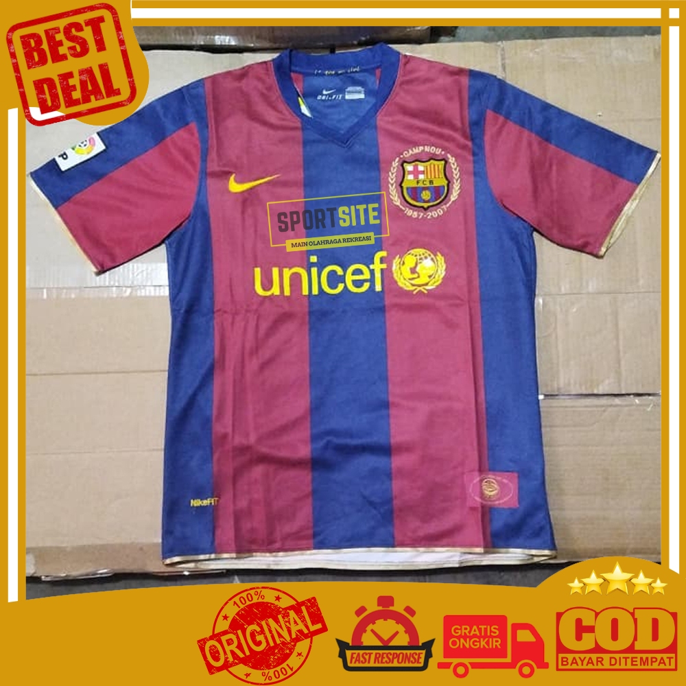 Kaos Dri-Fit Jersey Barcelona F.C.B 2007 2008 Home Unicef Football Club Soccer Running Sports Shirt 