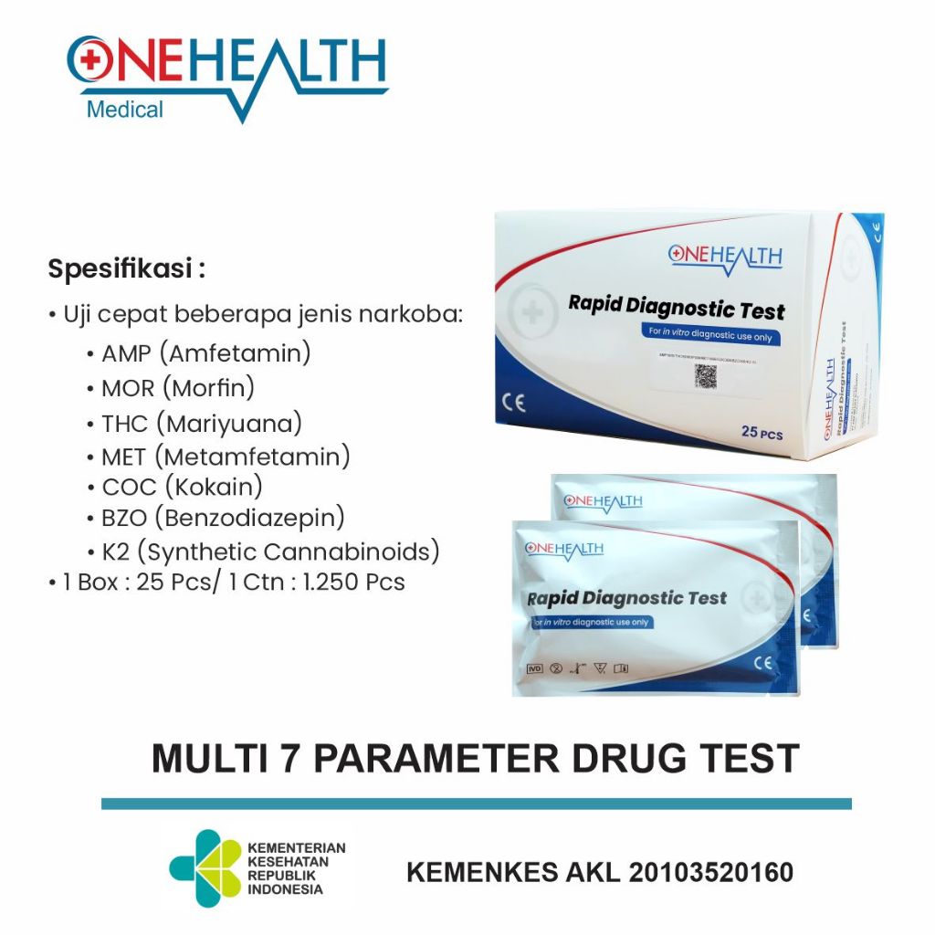 Onehealth Multi Drug 7 Rapid Diagnostic Test isi 1 pc - Alat Tes Narkoba [Tembalang]