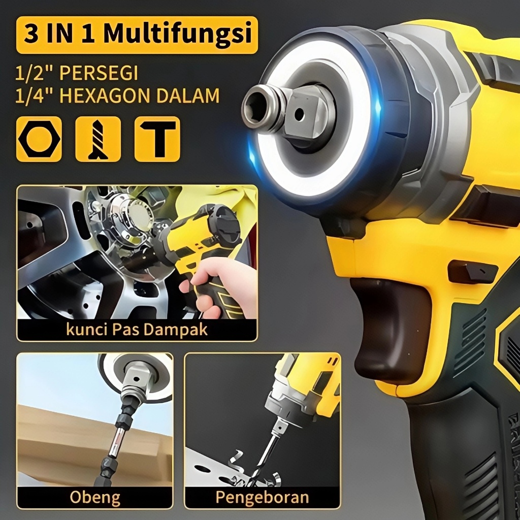 Impact Wrench1850NM Brushless Impek Pembuka Baut Bor Cordless Impact Baterai Impek Baterai 2 Baterai