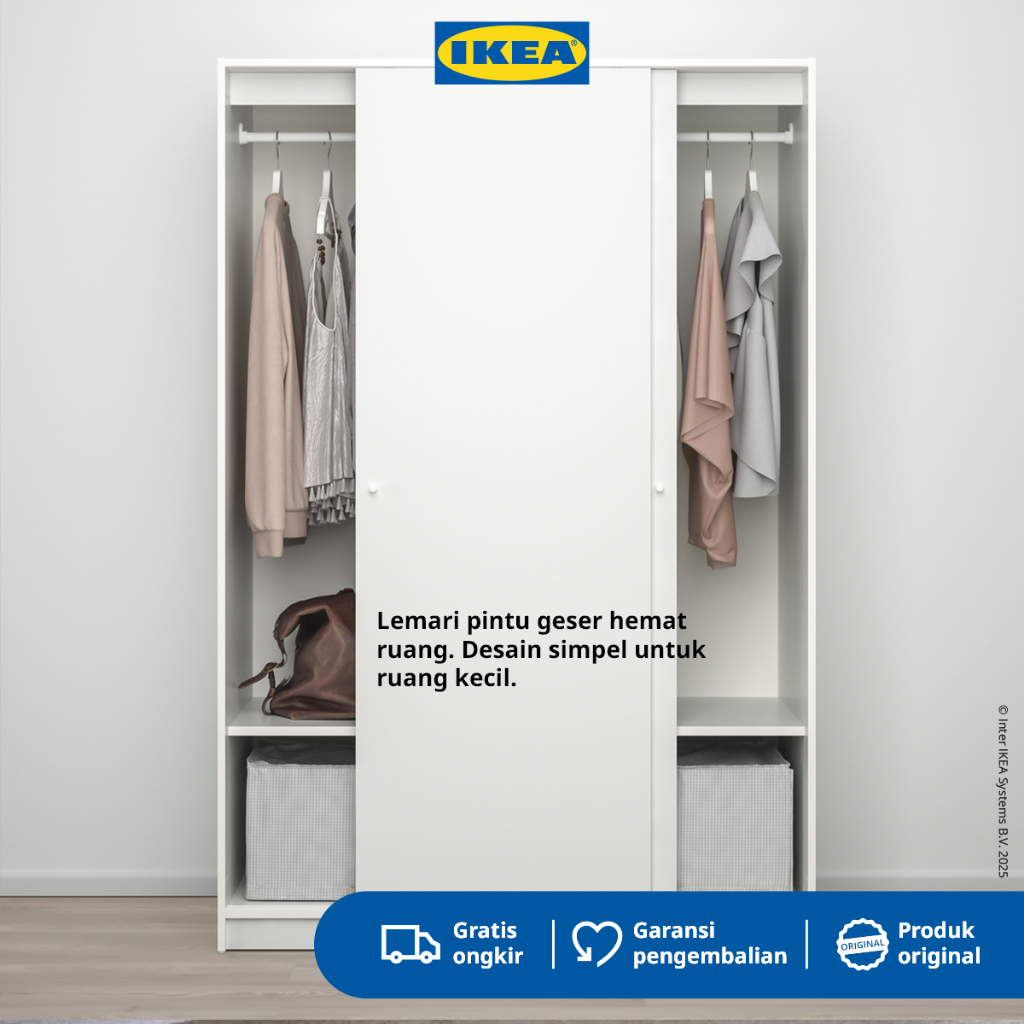 IKEA KLEPPSTAD Lemari Pakaian Pintu Geser Minimalis Putih 117x176 cm