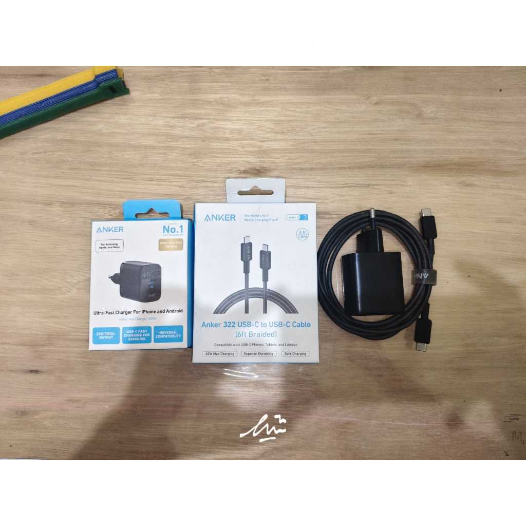 Paket kabel charger Anker 25 Watt kabel 6ft braided