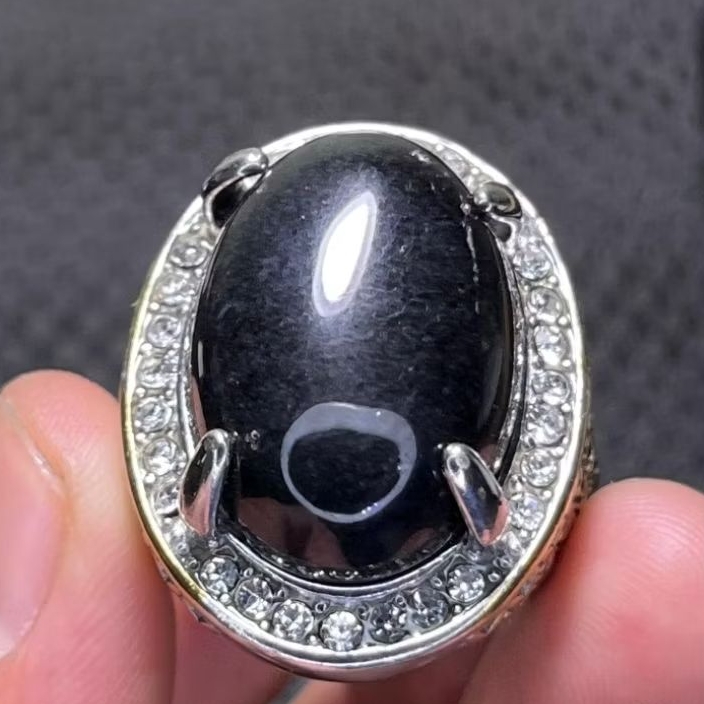Batu akik mata dewa hitam ring titanium cincin akik pria kolektor model elegan mewah