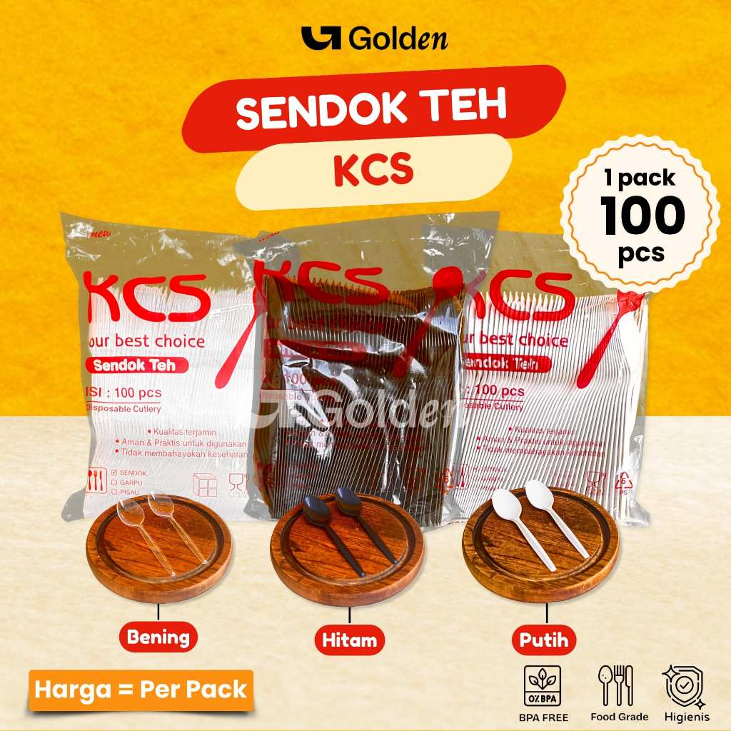 [Isi 100 PCS] Sendok Teh Plastik KCS Bening Hitam Putih - Sendok Teh Tebal KCS - Sendok Es Cream