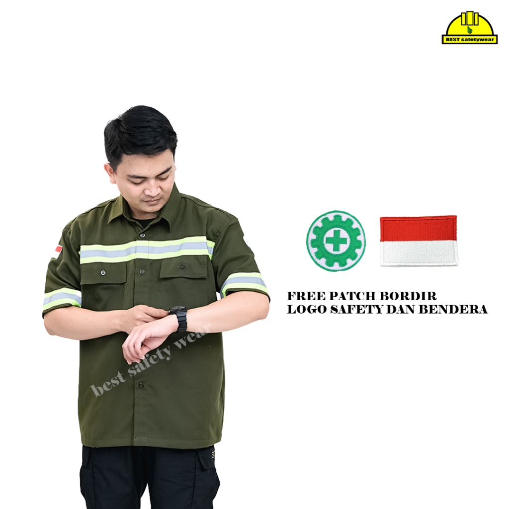 Kemeja safety navy lengan pendek baju safety lengan pendek seragam safety lengan pendek bahan premiu