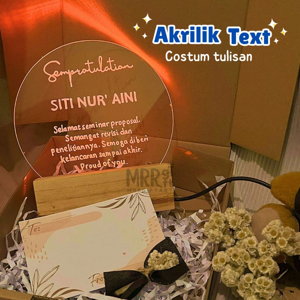 Lampu Akrilik Custom Nama & Ucapan Kado Wisuda  Seminar UNIK PLAKAT COSTUM GIVE ULANG FAHUN GRADUATI