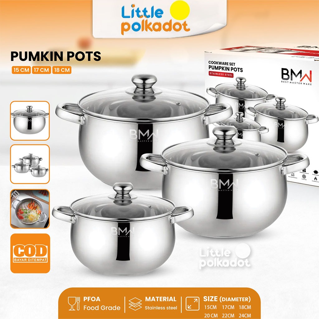 Littlepolkadot Stainless Panci Soup Labu Tutup Kaca Pumpkin Panci Rebus panci sayur tutup kaca panci