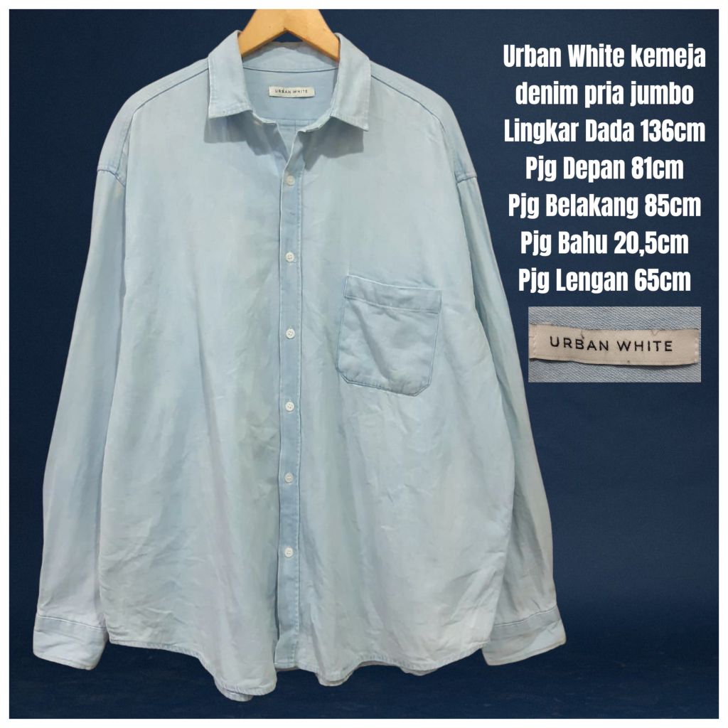 Urban White kemeja denim pria jumbo