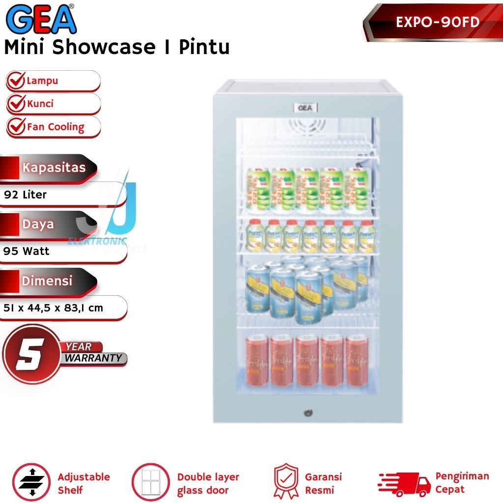 GEA Mini Showcase Display Cooler 92 Liter Pendingin Minuman EXPO-90FD