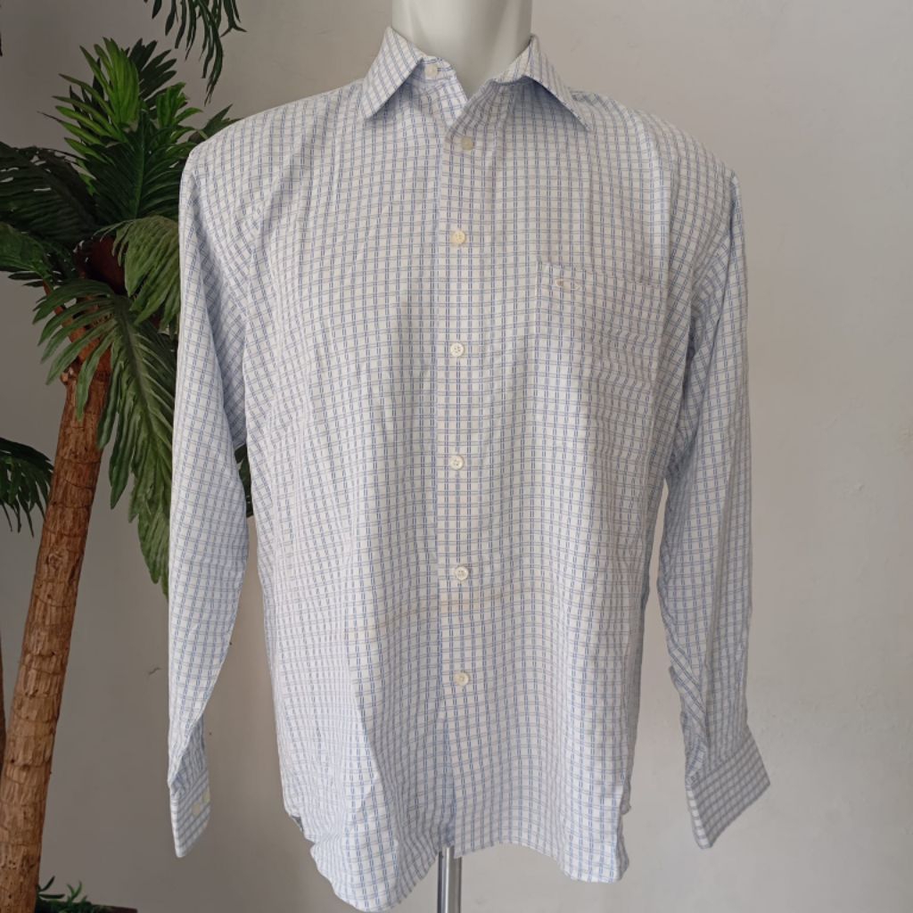 Kemeja Pria Tangan Panjang Motif Garis-garis Vertikal Biru