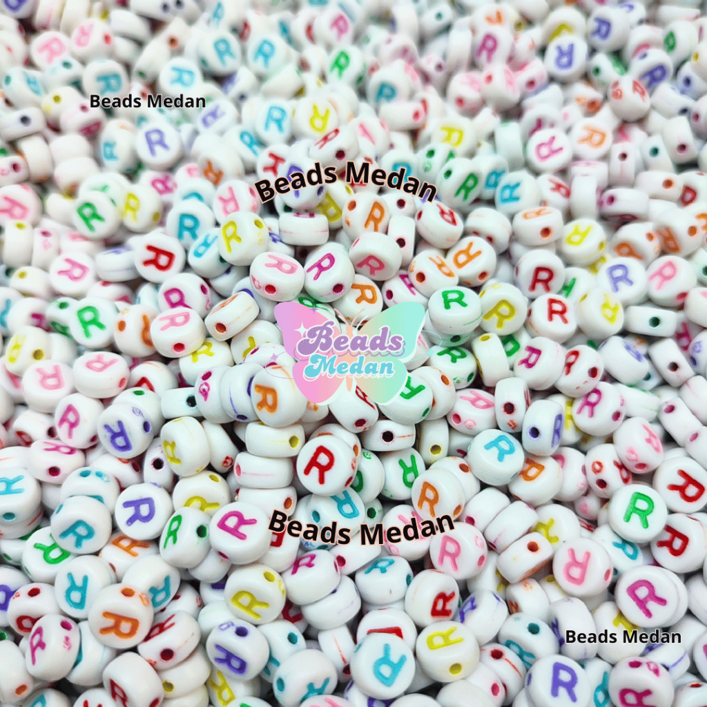 Manik Bulat Huruf Warna Warni R R R R R R / Manik Gelang Kerajinan Tangan Manik Huruf R