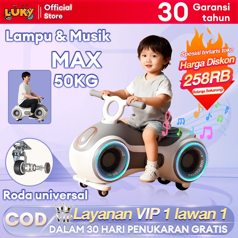 LUKY Sepeda Balance Mainan Anak bike Mobil Ayun LED Musik  Sesuai Bayi 1-6 Tahun