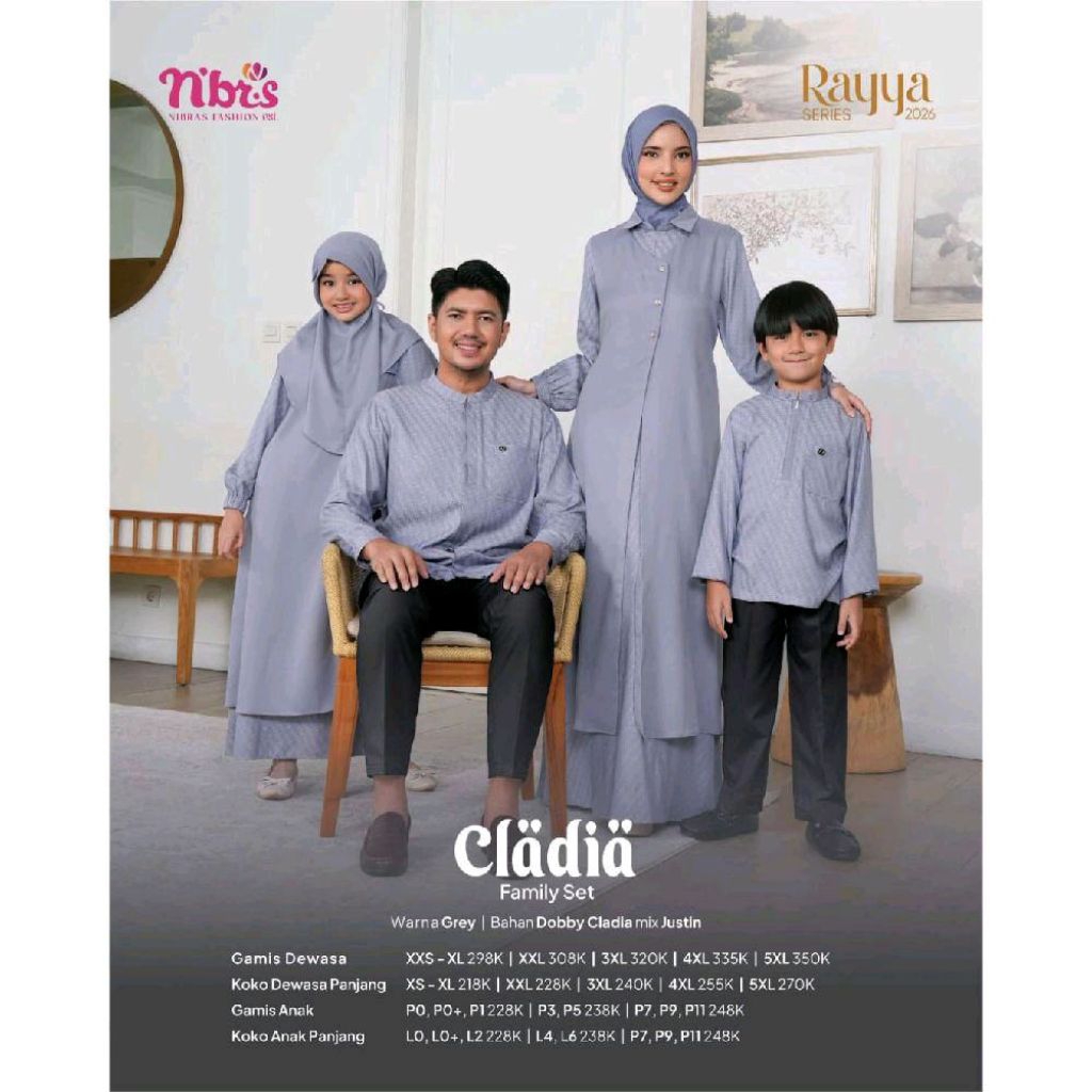 Nibras Fashion Rayya Series 2026 - CLADIA GREY  - Baju Couplean Pasangan Suami Istri Terbaru - Butik