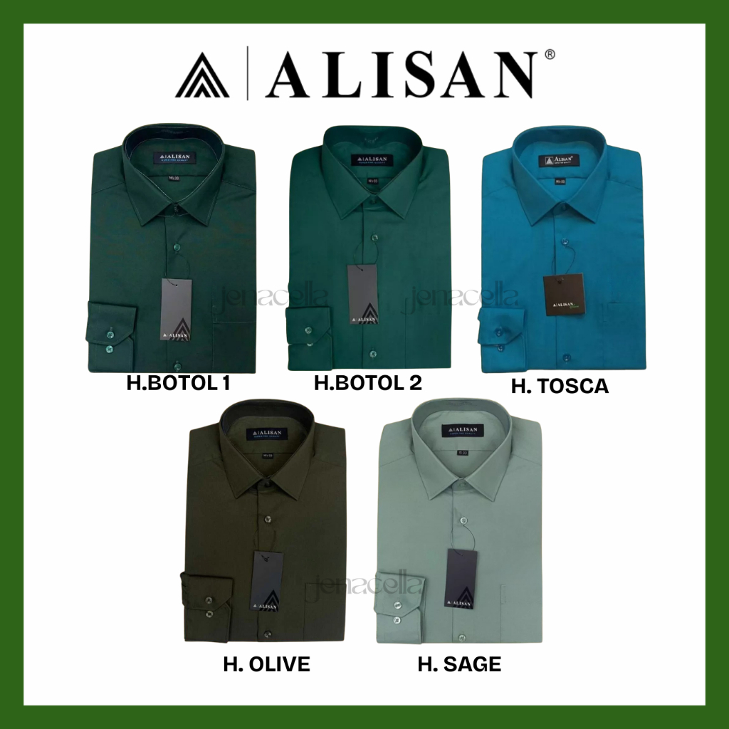 KEMEJA ALISAN REGULER - KEMEJA PRIA POLOS LENGAN PANJANG WARNA HIJAU BOTOL 1/ HIJAU NATAL / TOSCA / 