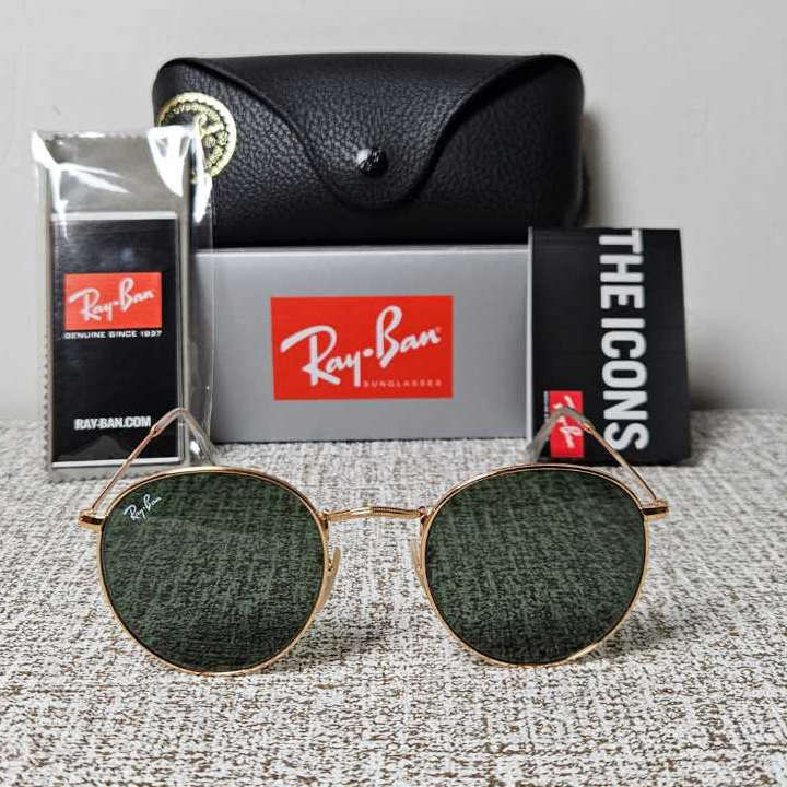 Kacamata Rayban Round Metal RB3447 001 Gold Lens Green 50 21 145 3N Original
