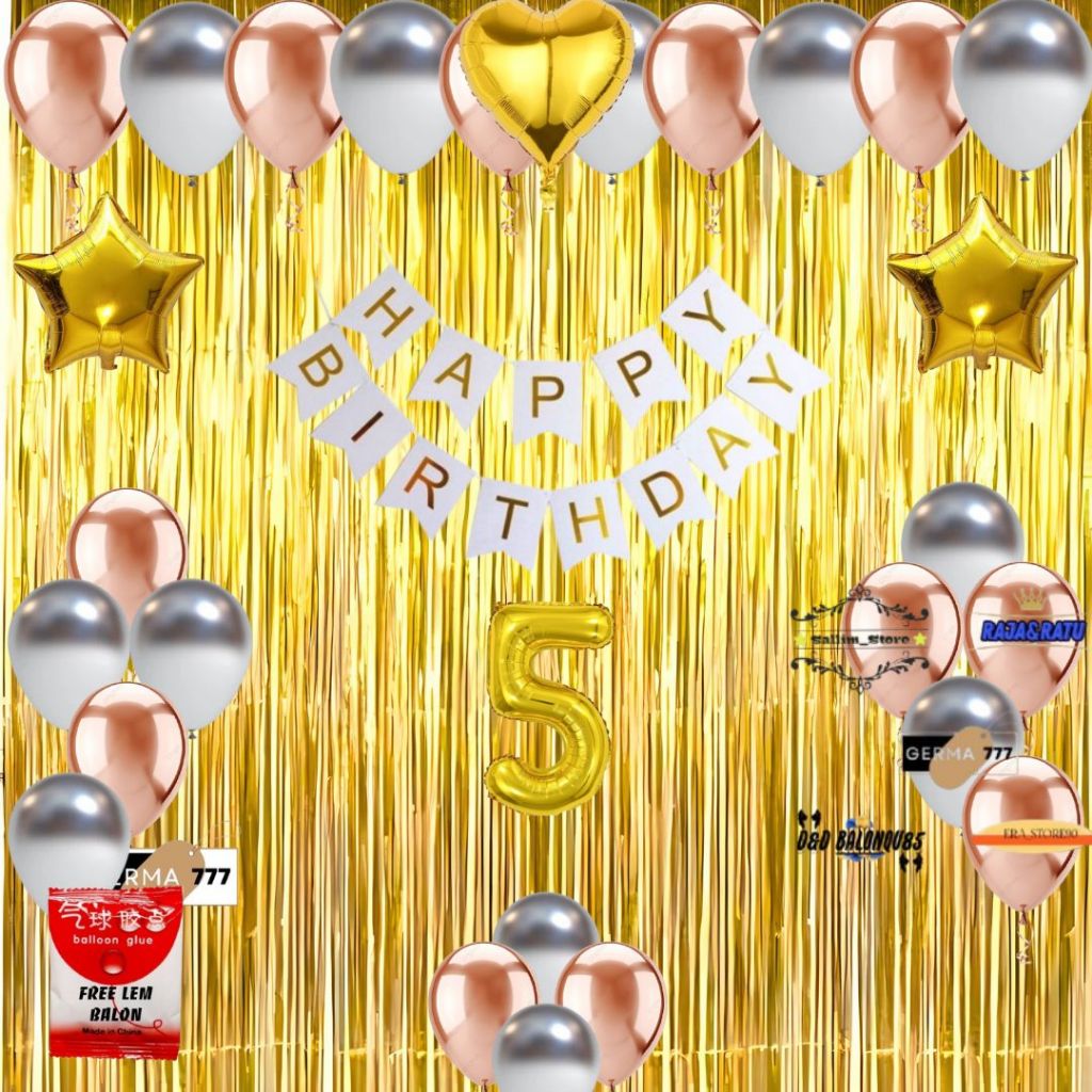 Paket Dekorasi Ulang Tahun Anak Balon Rosegold Mix Silver Dekor Banner Happy Birthday Putih Dewasa
