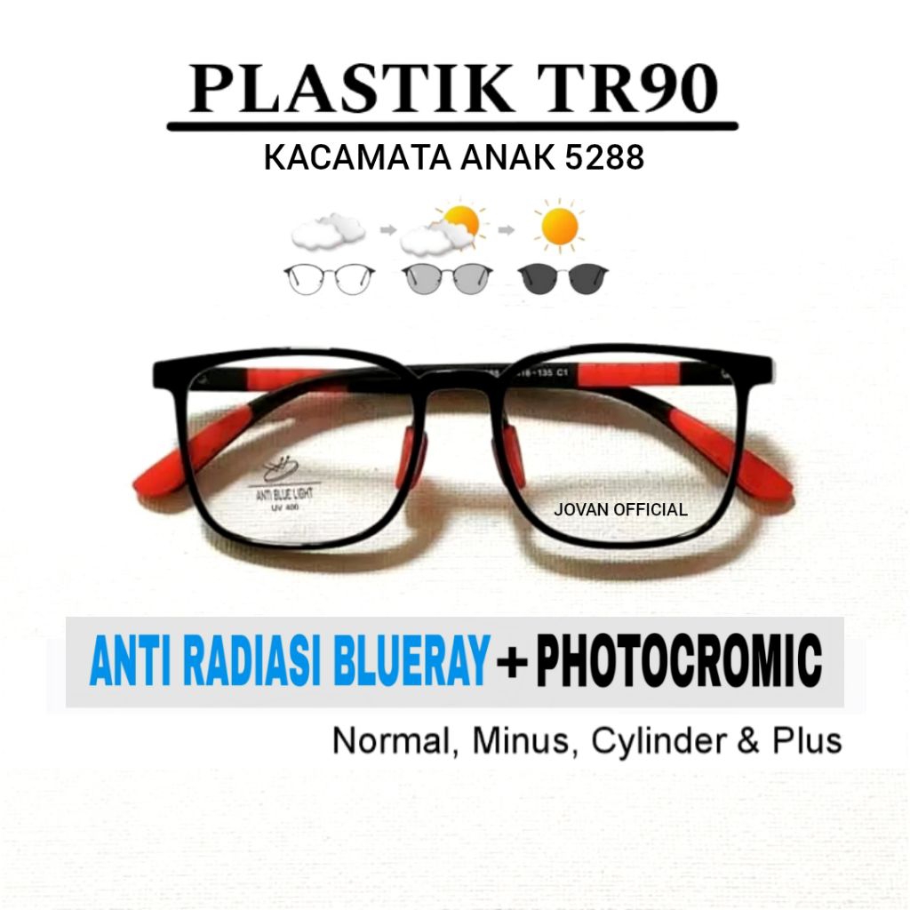 Kacamata anak Wanita / Pria Lensa Blueray, Photocromic Normal, Minus, Cylinder & Plus Kacamata 5288 