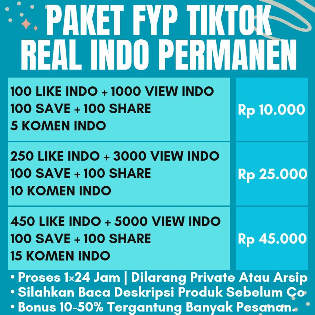 PAKET FYP TIKTOK REAL INDO PERMANEN BERGARANSI SELAMANYA ( LIKE INDO, VIEW INDO, SAVE, SHARE, KOMEN 