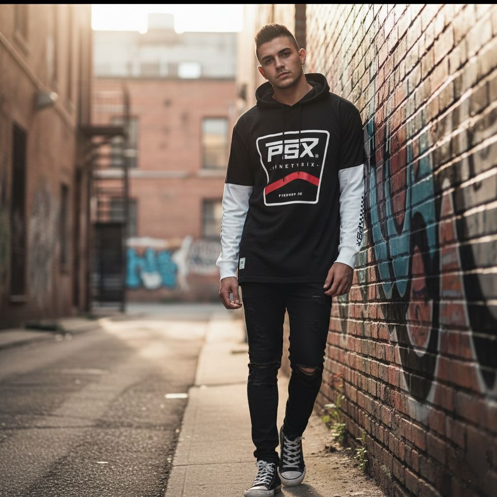 KAOS PROSHOP HOODIE REGLAN BLACK WHITE