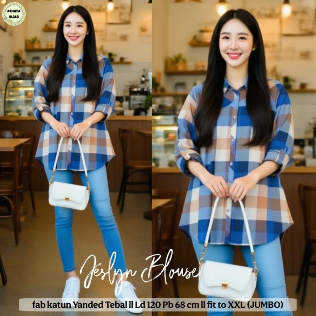 Jeslyn - Kaluna Blouse - Sabella Jumbo Katun Motif Kotak LD 120 (Athaya)