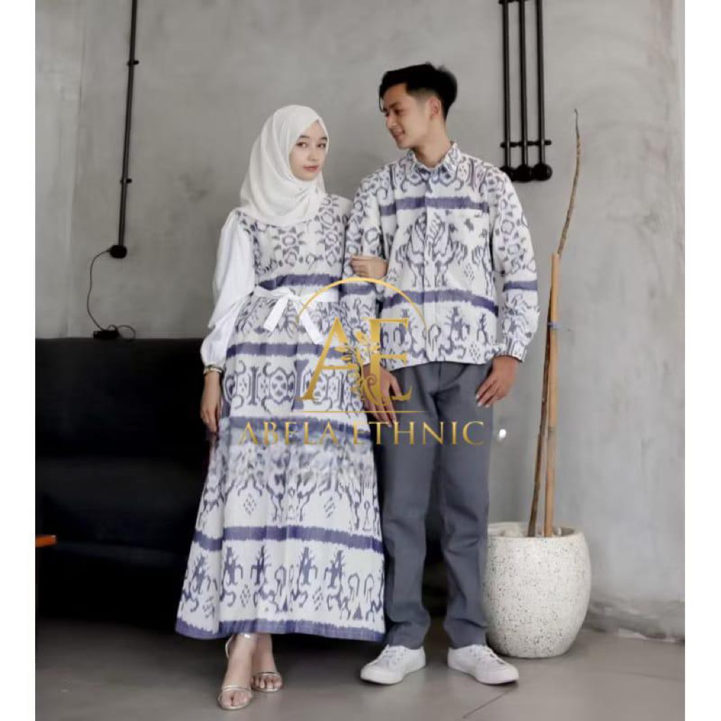 SET COUPLE RAYA WHITE NTT - gamis tenun couple - baju tenun couple