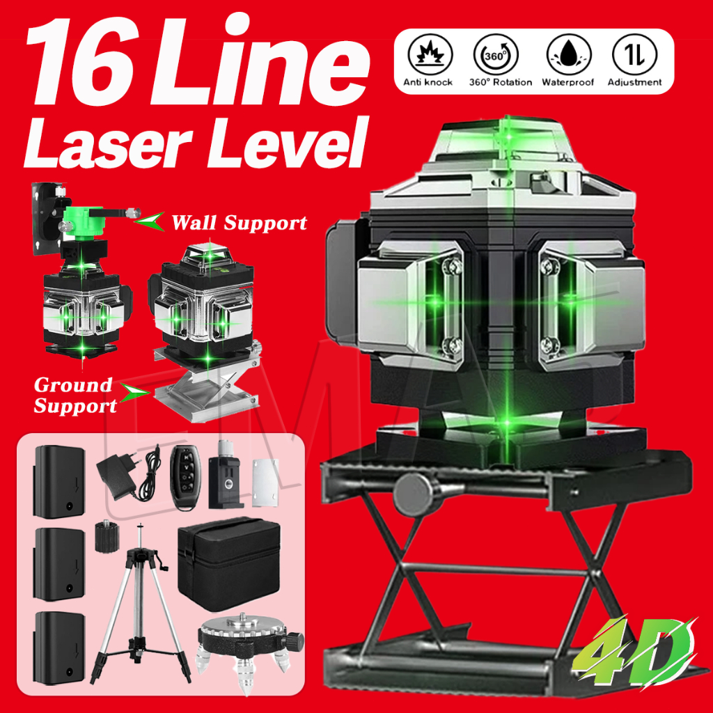 8/16 Line 4d Digital Meteran Laser Level Leveling Laser Level Bangunan Waterpass Laser Keramik Multi