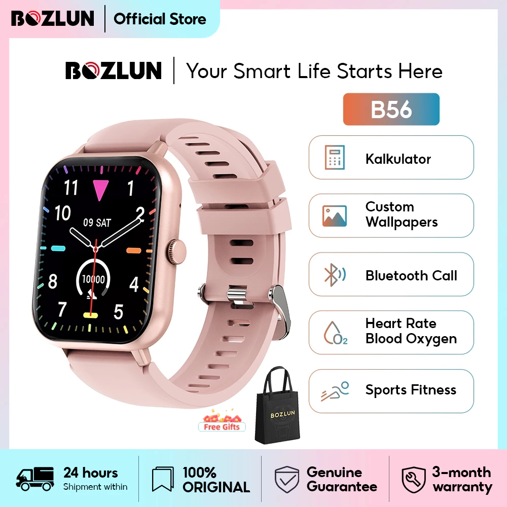 BOZLUN Smartwatch B56 1.83inch Deteksi Tekanan Darah Sport Tracker Data tidur Bluetooth Call Data ti