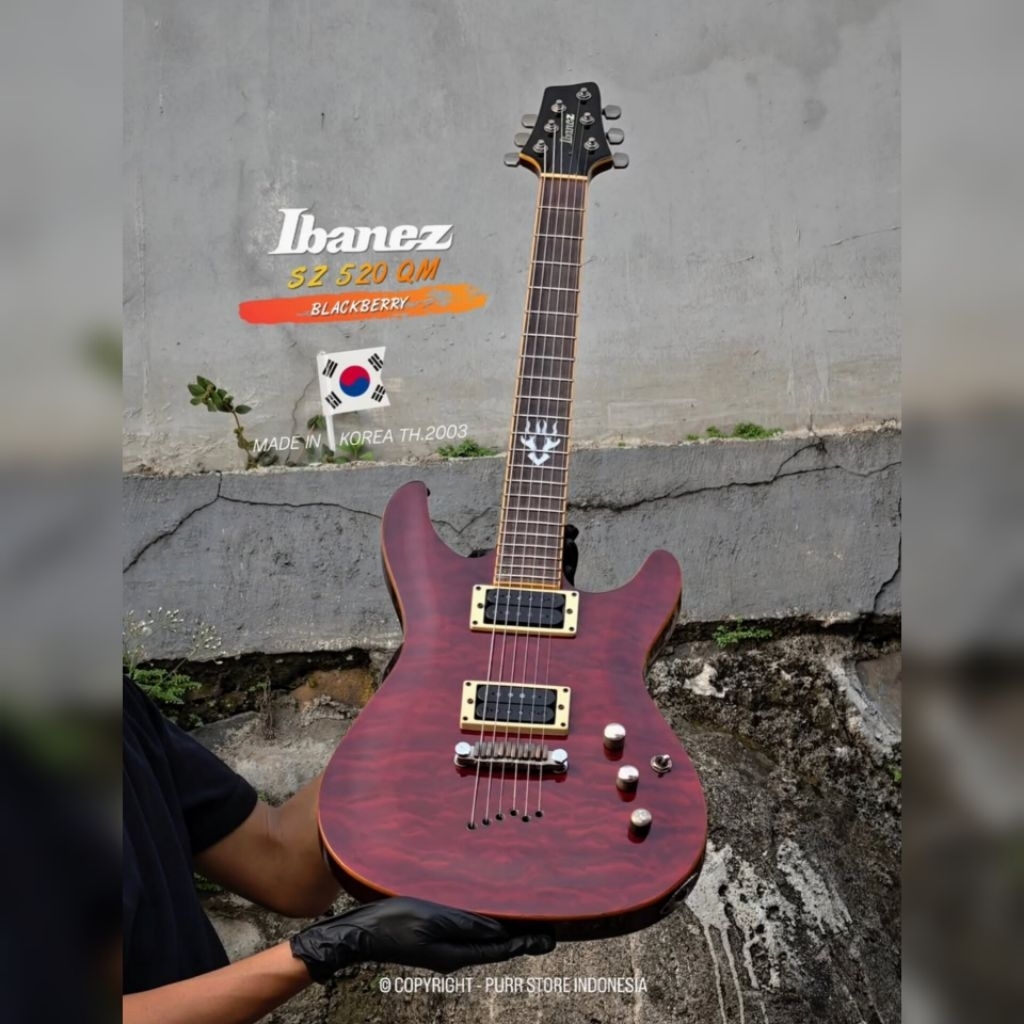 RARE GITAR ELEKTRIK IBANEZ SZ520QM - BLACKBERRY Made In Korea  Th.2003 - 100% ORIGINAL