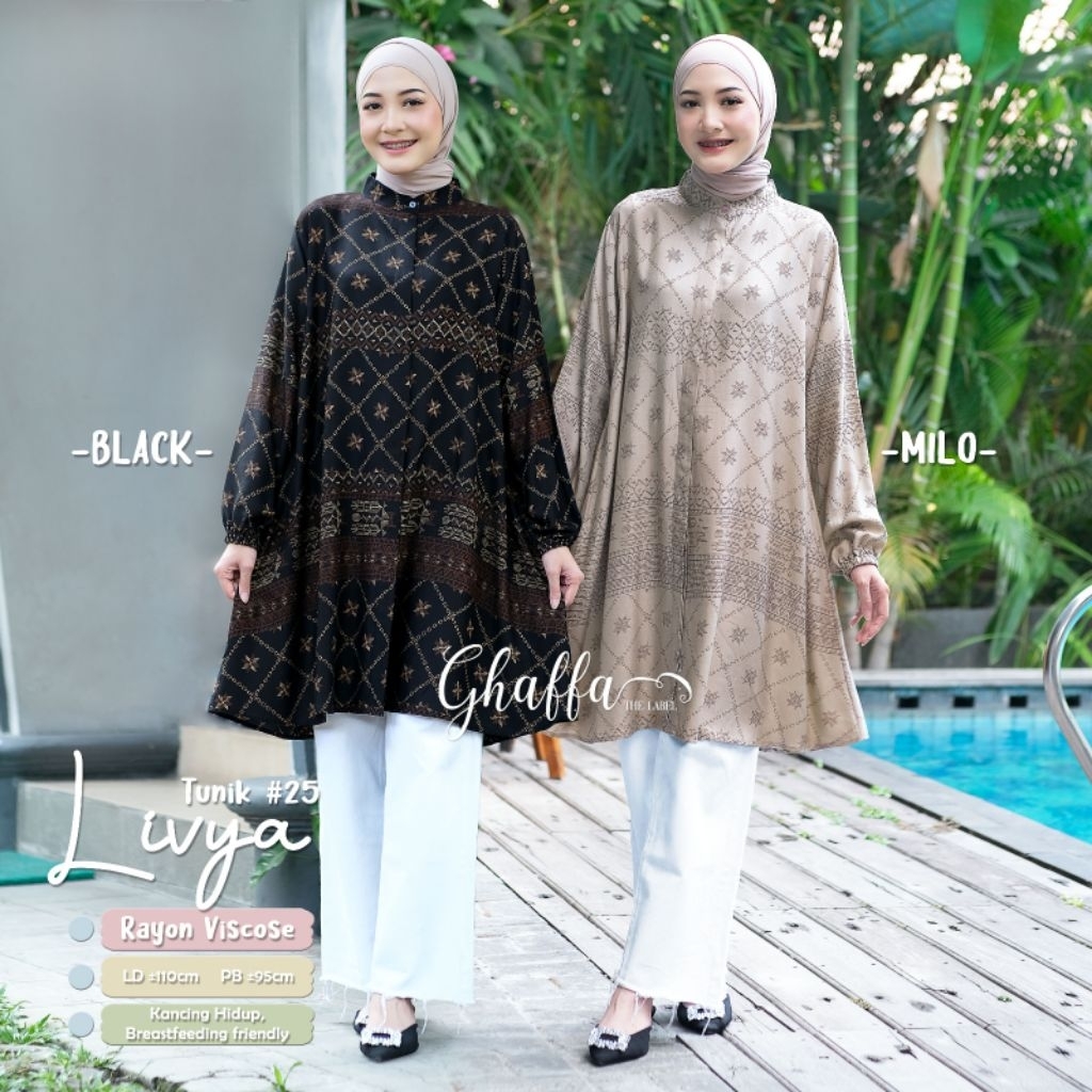 LIVYA TUNIK #25 ORI GHAFFA THE LABEL - Baju Atasan Tunik Motif Etnik Premium Bahan Rayon Viscose Siz