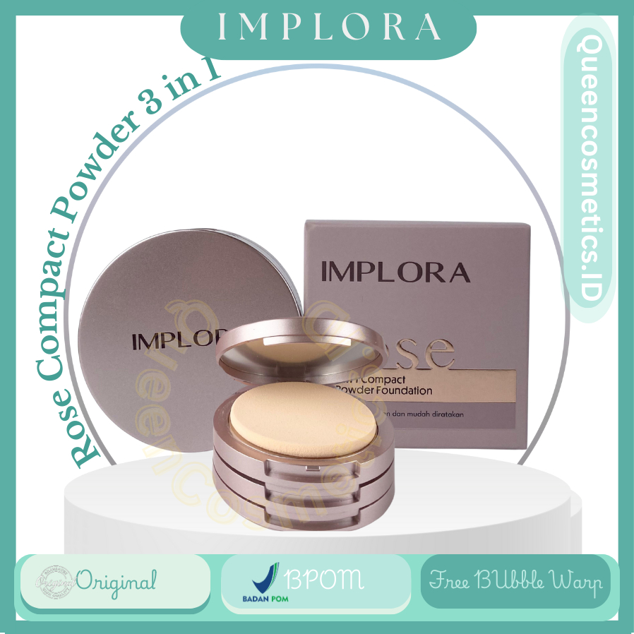 IMPLORA Rose 3 in 1 Compact Powder Foundation | Bedak Padat Implora | Foundation Implora