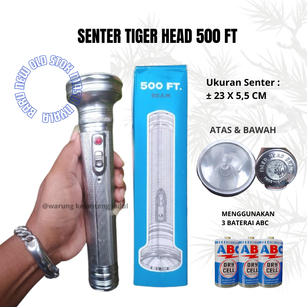 [ KONDISI NYALA ] SENTER SENTOLOP JADUL TIGER-HEAD 500 FT BATERAI BESAR TIGER HEAD BRAND FLASHLIGHT
