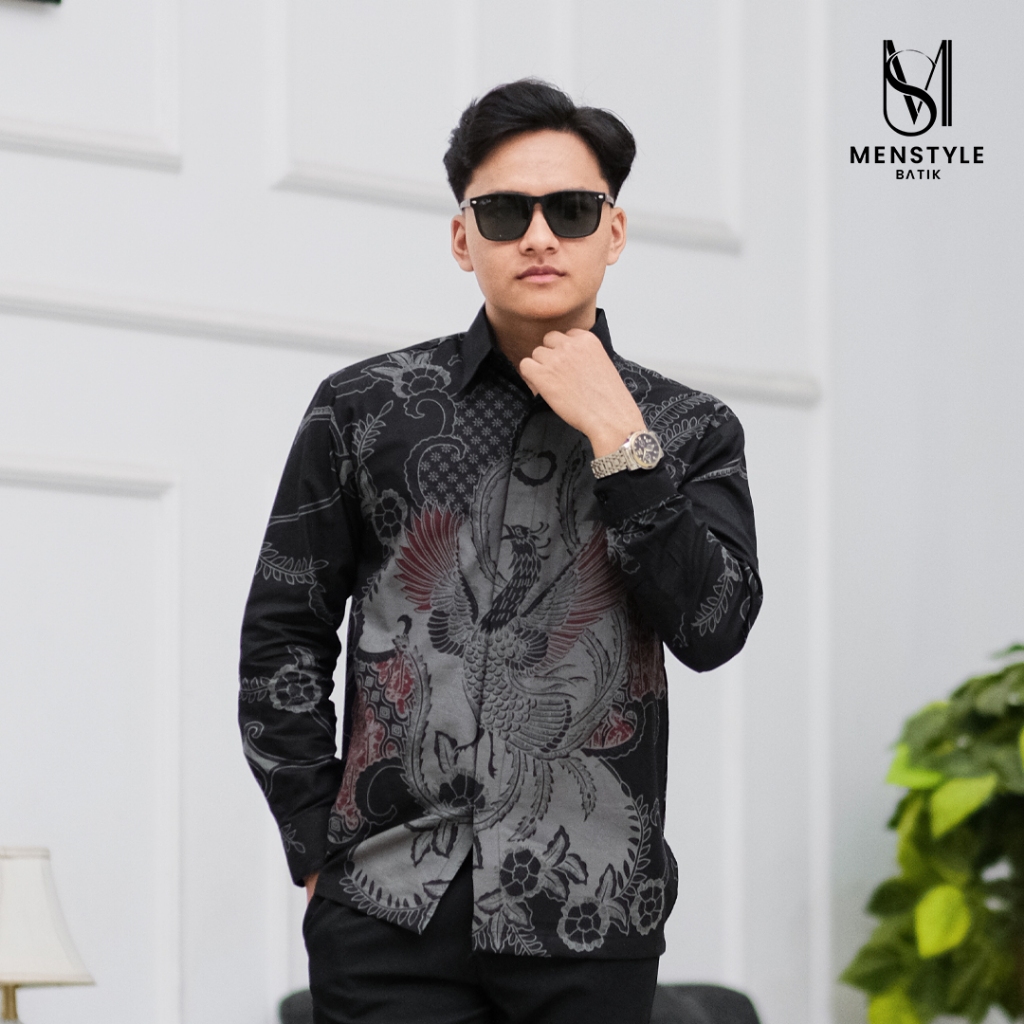 batik by.naia - Kemeja Batik Pria Slimfit Lapis Furing Warna Hitam Motif Abu-Abu