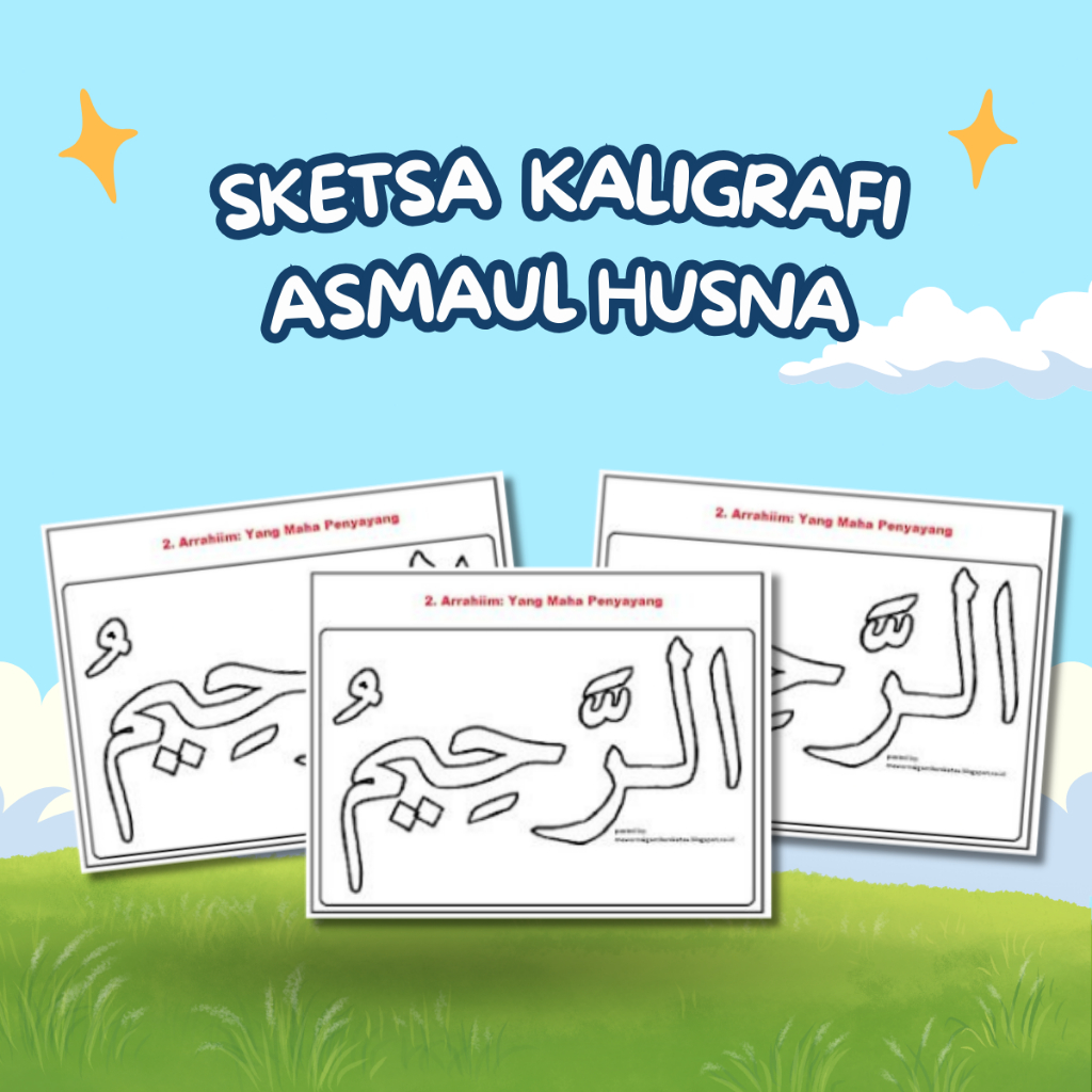 Sketsa Gambar Mewarnai Untuk Anak Paud dan TK Tema Kaligrafi Asmaul Husna (Random)
