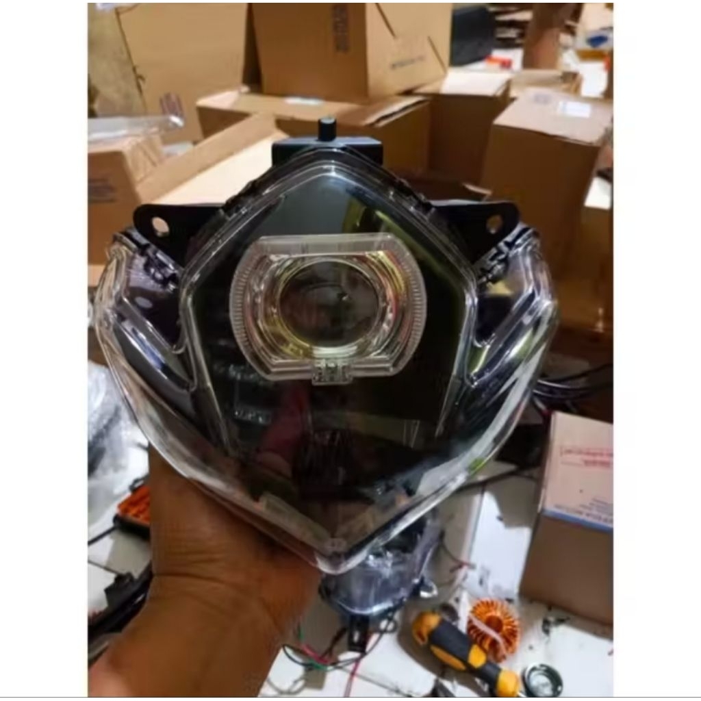 Headlamp Lampu Depan Satria FU Barong Custom Biled Ala Ala 3.5 Inchi Ring Putih Devil Merah