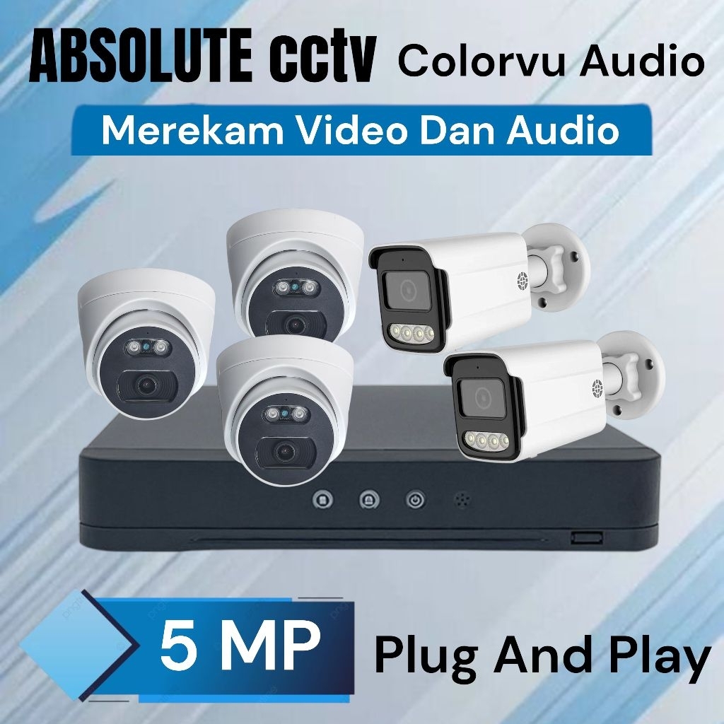 Paket Cctv 8ch 5 Camera 5mp 1080p Colorvu Audio Malam tetap Warna dan Rekam Suara