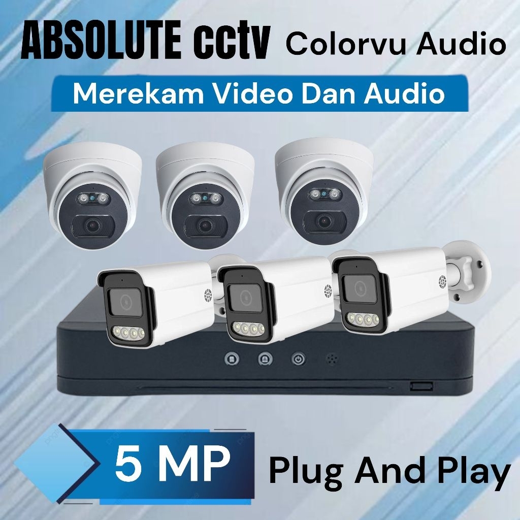 Paket Cctv 8ch 6 Camera 5mp 1080p Colorvu Audio Malam tetap Warna dan Rekam Suara