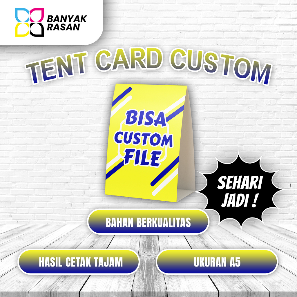 Cetak Table Tent/Tent Card Desain Suka-Suka | Tanpa Minimal Order | TENT CARD CUSTOM