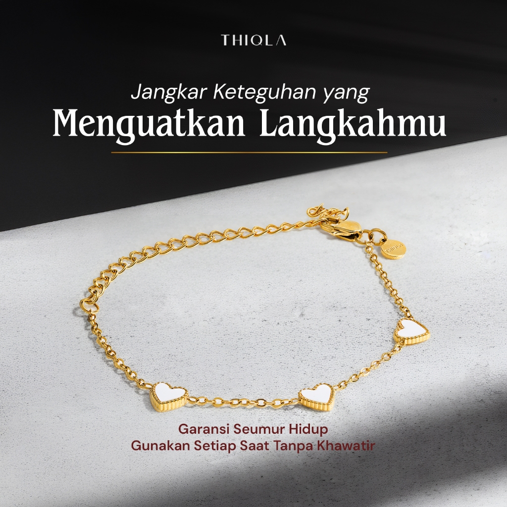 THIQLA - Gelang Love AMORA - Gelang Adjustable Wanita Mirip Emas Asli Model Baru Elegan - Stainless 