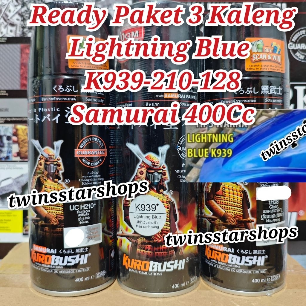 Pilok Pylox Cat Samurai Paket 3 Kaleng Lightning Blue K939 Biru Tua Metalik 939 Epoxy Surfacer 210 C
