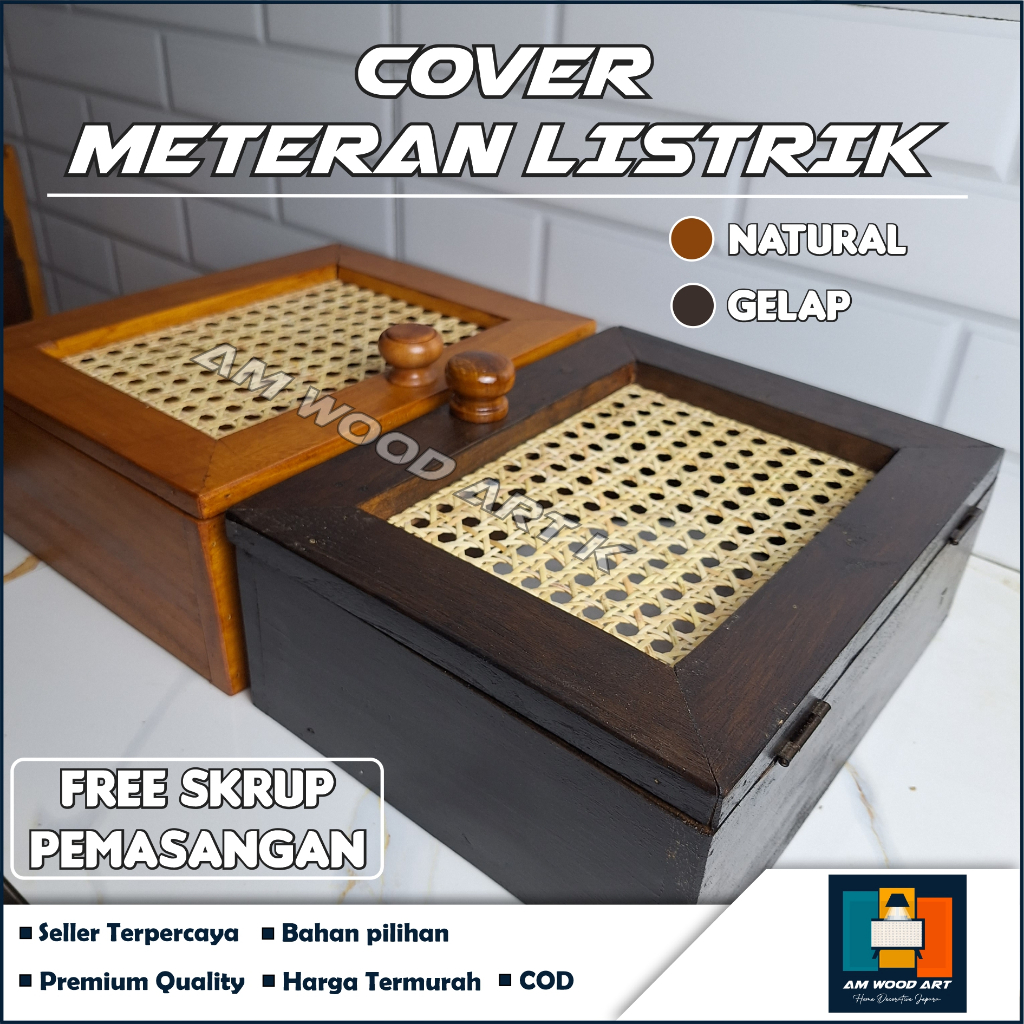 Penutup KWH Meter Pulsa / Jadul // Kotak KWH Listrik & MCB Kayu kombinasi rotan