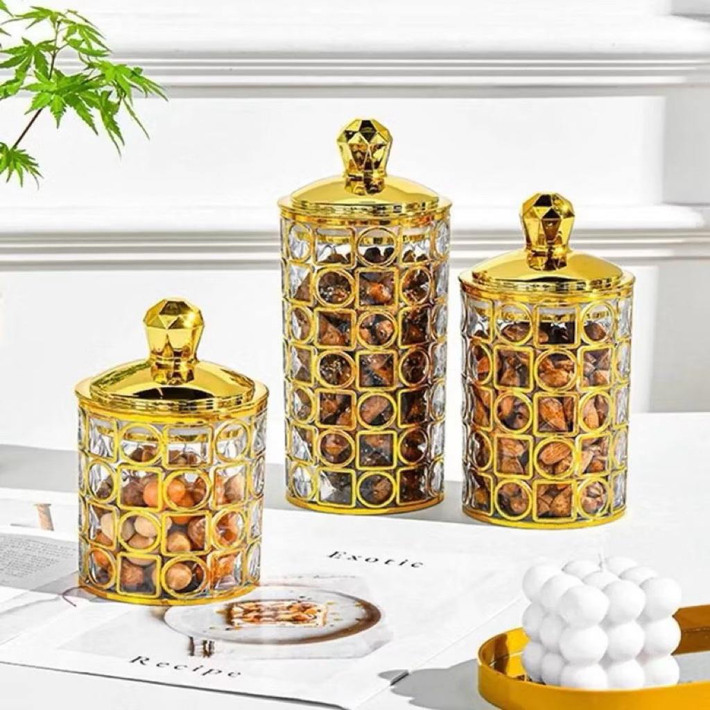 Betterbuys.Co Toples Kaca Crystal Arabian Set 3 Pcs / Toples Tempat Penyimpanan Kue Kering Lebaran